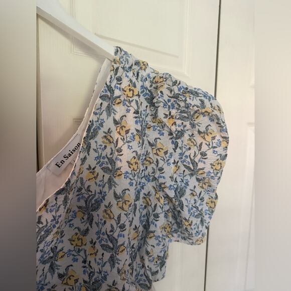 En Saison Maeve Floral One Shoulder Puff Sleeve Top Crop Top Blouse Size Large - Picture 6 of 8